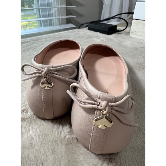 Kate Spade New York Pink Leather Ballet Flats With Bow & Spade Charm Womens Shoe - Picture 1 of 10